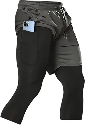 Aolesy Men's 2 in 1 Running Pants, Gym Workout Compression Pants for Men Training Athletic