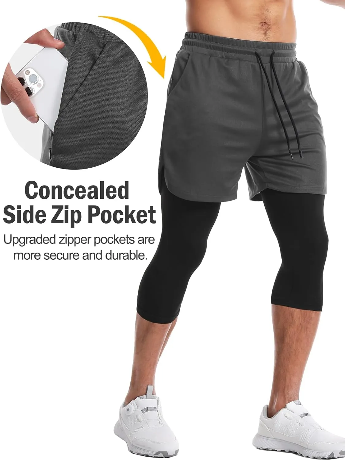 Aolesy Men's 2 in 1 Running Pants, Gym Workout Compression Pants for Men Training Athletic