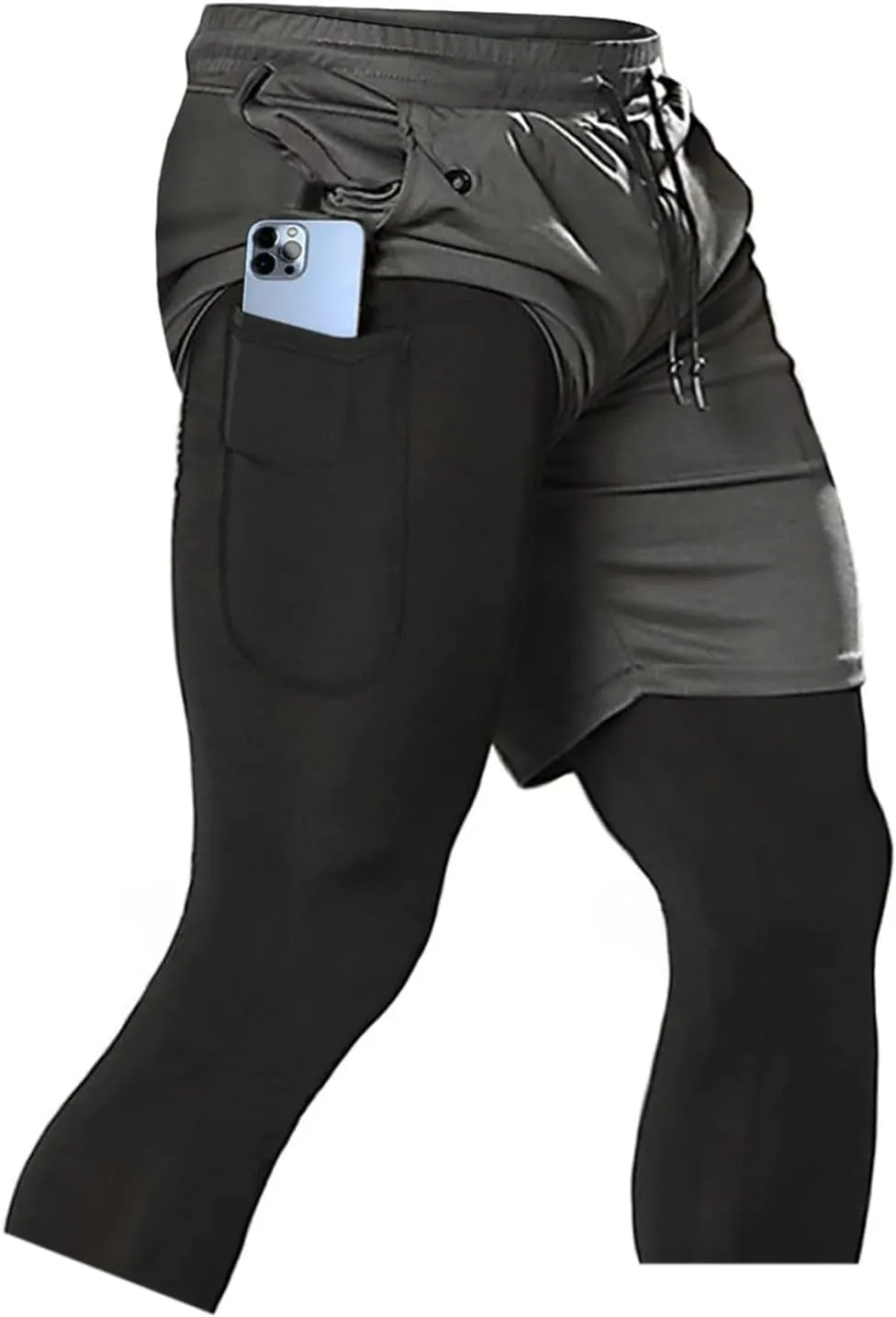 Aolesy Men's 2 in 1 Running Pants, Gym Workout Compression Pants for Men Training Athletic