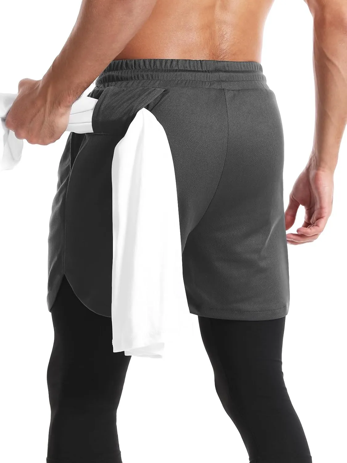 Aolesy Men's 2 in 1 Running Pants, Gym Workout Compression Pants for Men Training Athletic