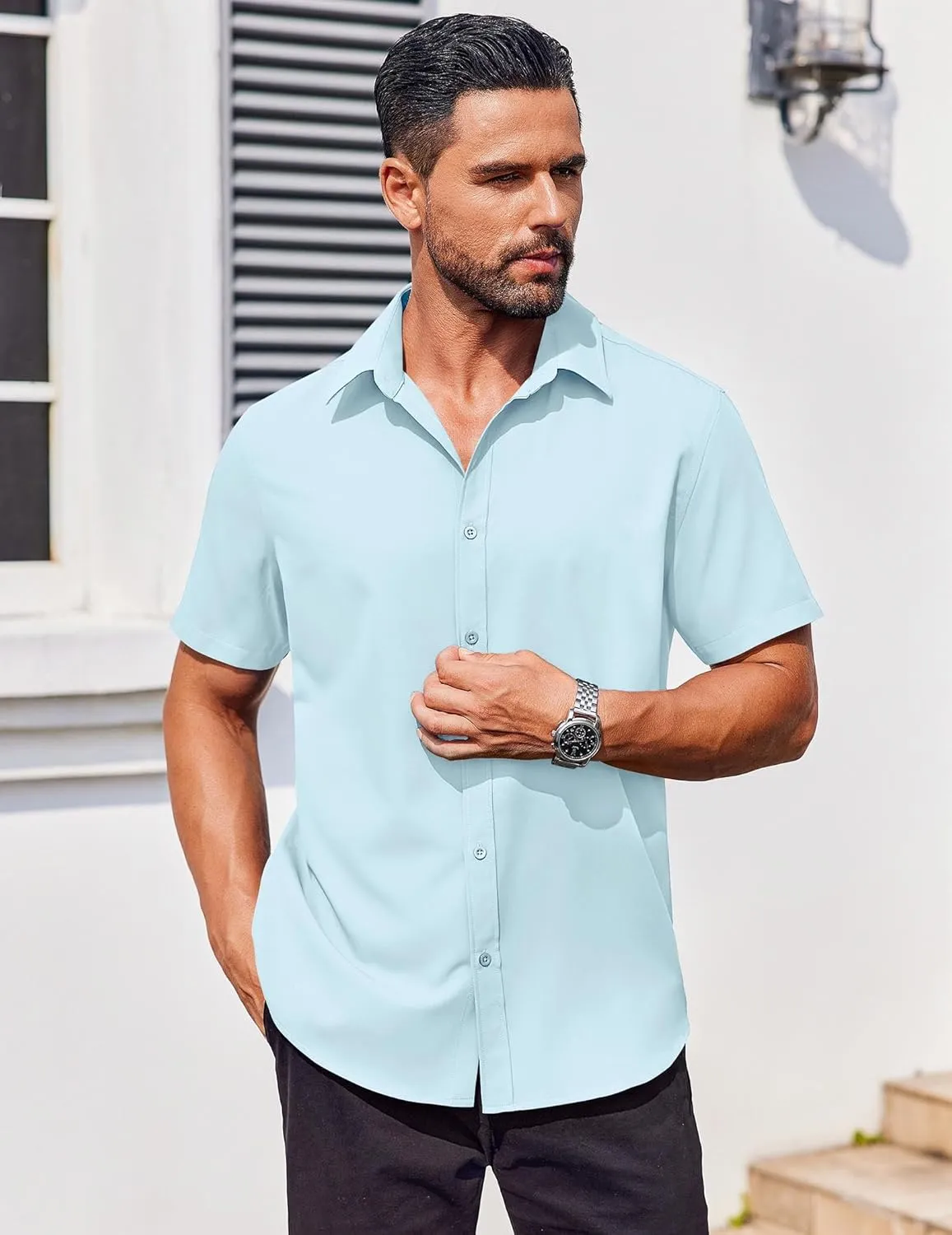 COOFANDY Men's Button Down Shirts Stain Shield Dress Shirts Short Sleeve Summer Business Casual Shirts