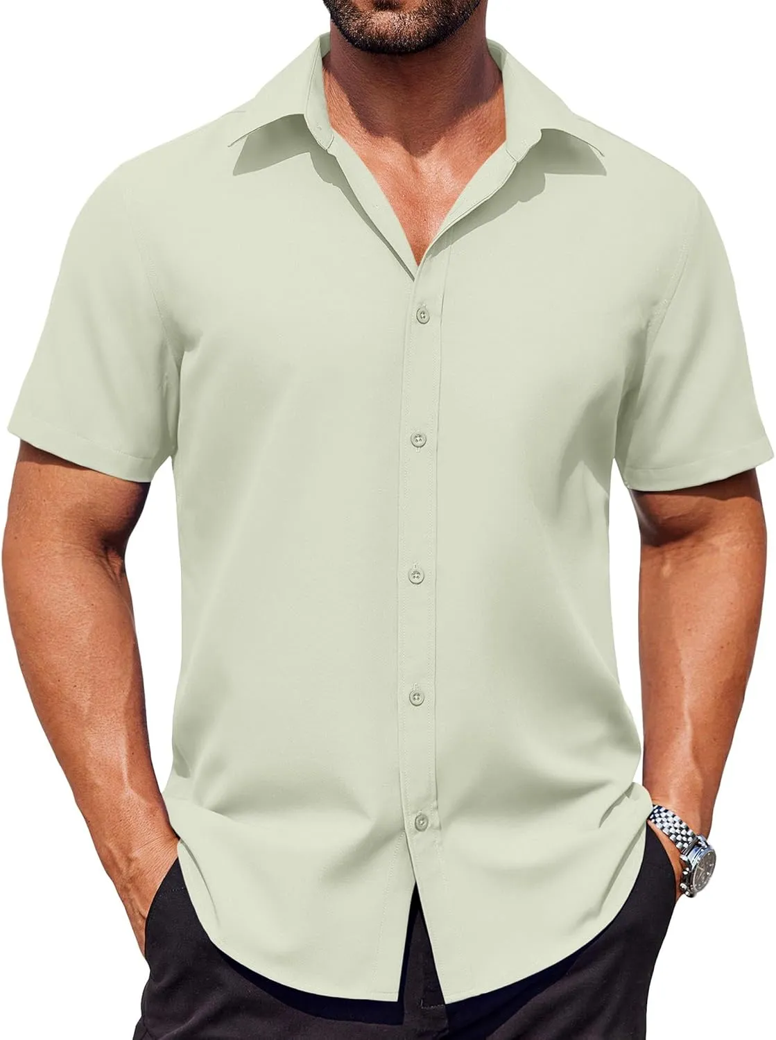 COOFANDY Men's Button Down Shirts Stain Shield Dress Shirts Short Sleeve Summer Business Casual Shirts