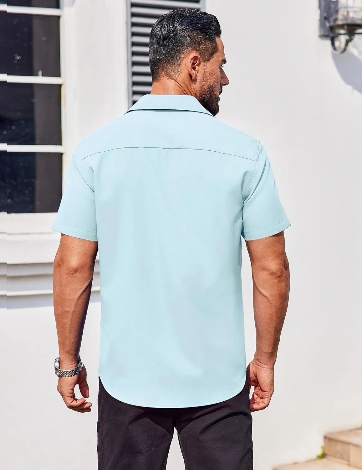 COOFANDY Men's Button Down Shirts Stain Shield Dress Shirts Short Sleeve Summer Business Casual Shirts