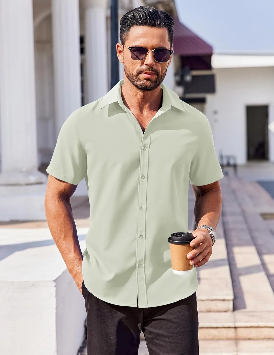 COOFANDY Men's Button Down Shirts Stain Shield Dress Shirts Short Sleeve Summer Business Casual Shirts