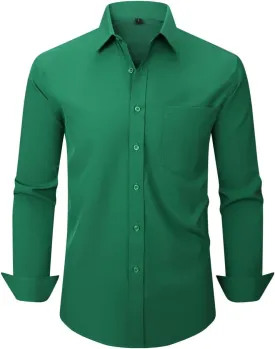 corfty Men Long Sleeve Dress Shirt - Regular Fit Stretch Free-Wrinkle Casual Button Down Shirt