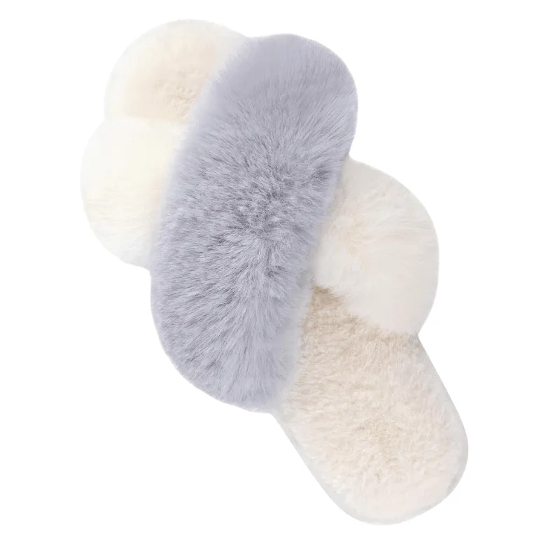 Cross Band Slippers – Soft Faux Fur Open Toe Slippers