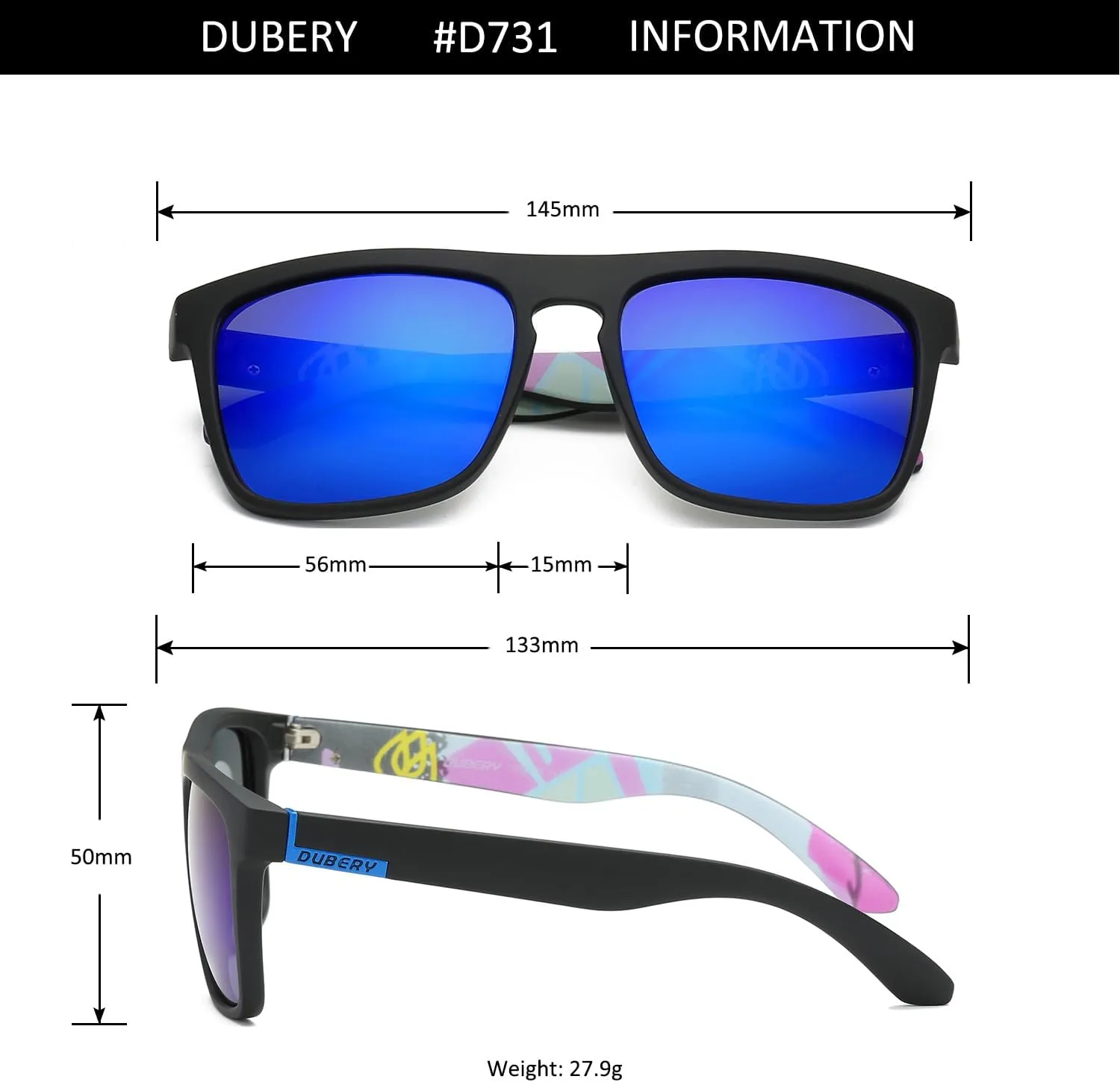 DUBERY Classic Polarized Sunglasses for Men Women Retro 100% UV Protection Driving Sun Glasses D731