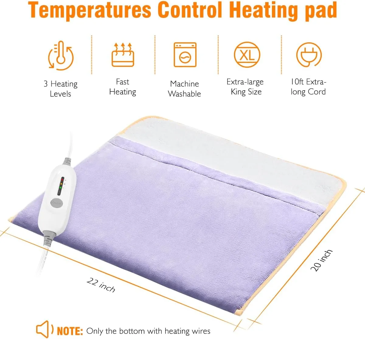 Electric Heated Foot Warmer - Auto Shut Off, Ultra Soft Flannel Heating Pad for Foot, Extra Large Heat Therapy Wrap for Feet, Back, Waist, Abdomen with Long Cord, 22" x 20"