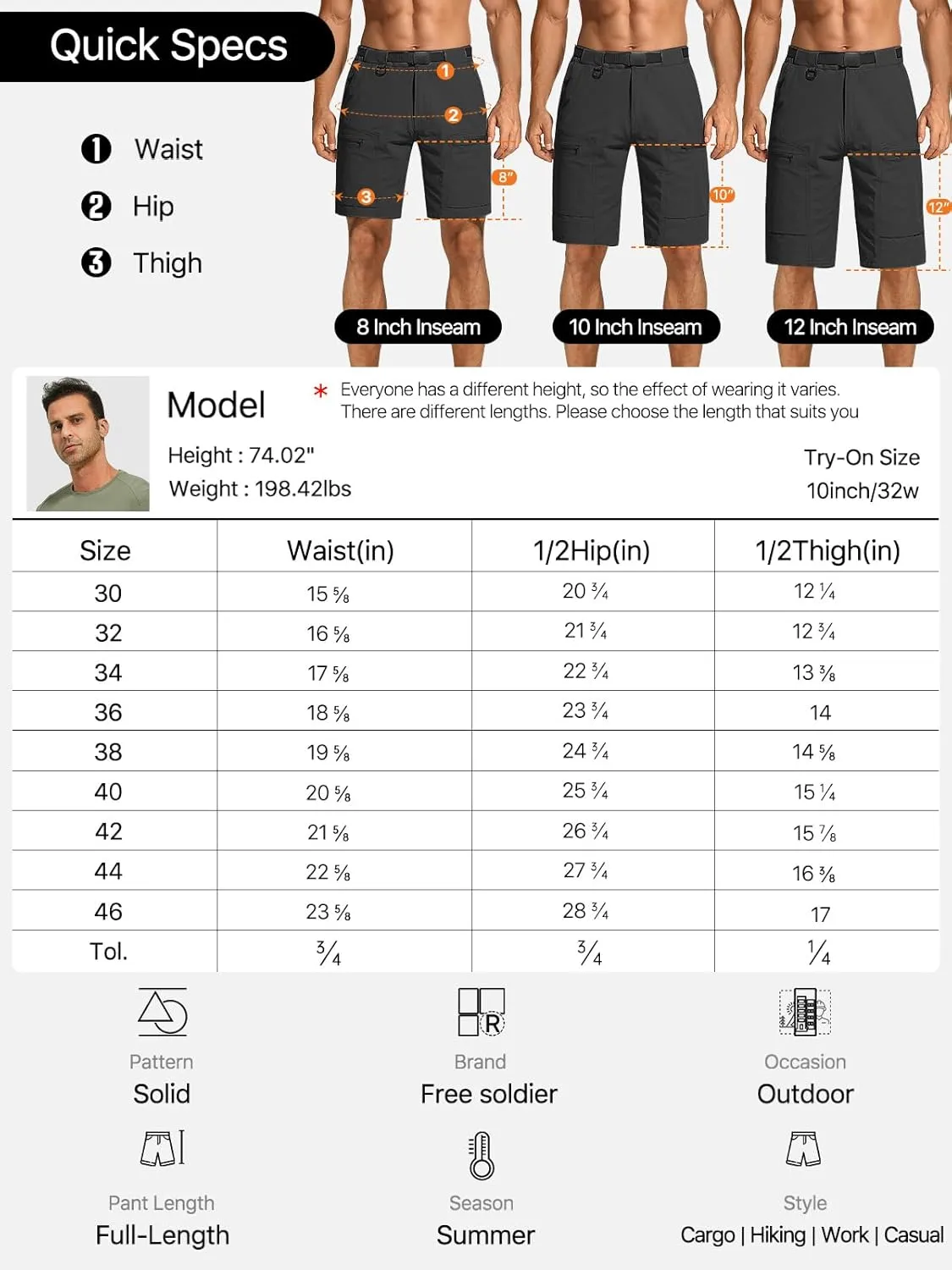 FREE SOLDIER Men's Cargo Hiking Shorts with Belt Lightweight Quick Dry Tactical Shorts with Pockets for Casual Work Golf