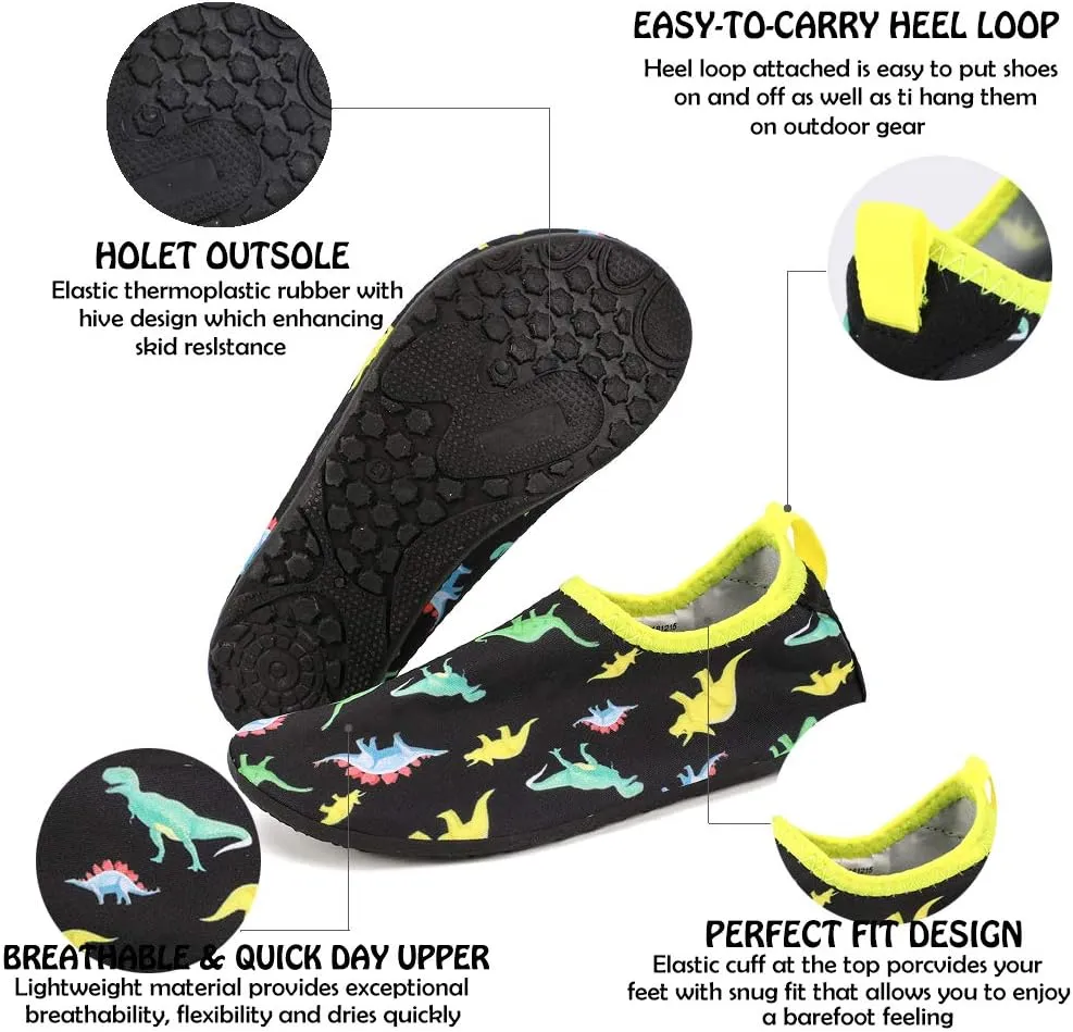 HIITAVE Kids Water Shoes Non-Slip Beach Swim Barefoot Quick Dry Aqua Pool Socks for Boys & Girls Toddler