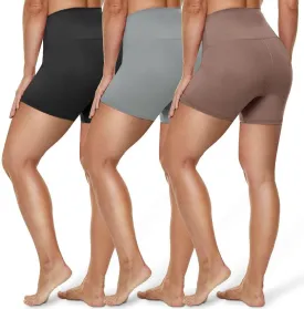 HLTPRO 3 Pack Plus Size Biker Shorts with Pockets for Women (S-4XL)- 8"/5"/3" High Waist Tummy Control Shorts for Yoga