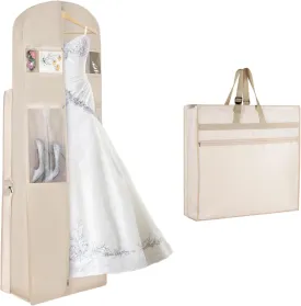 KEEGH Wedding Dress Garment Bag, 72?? Tri-fold Bridal Dress Bags for Gowns, With Accessory Pockets and Adjustable Buckle Dress Cover for Wedding/Prom/Travel/Closet Storage (Beige)