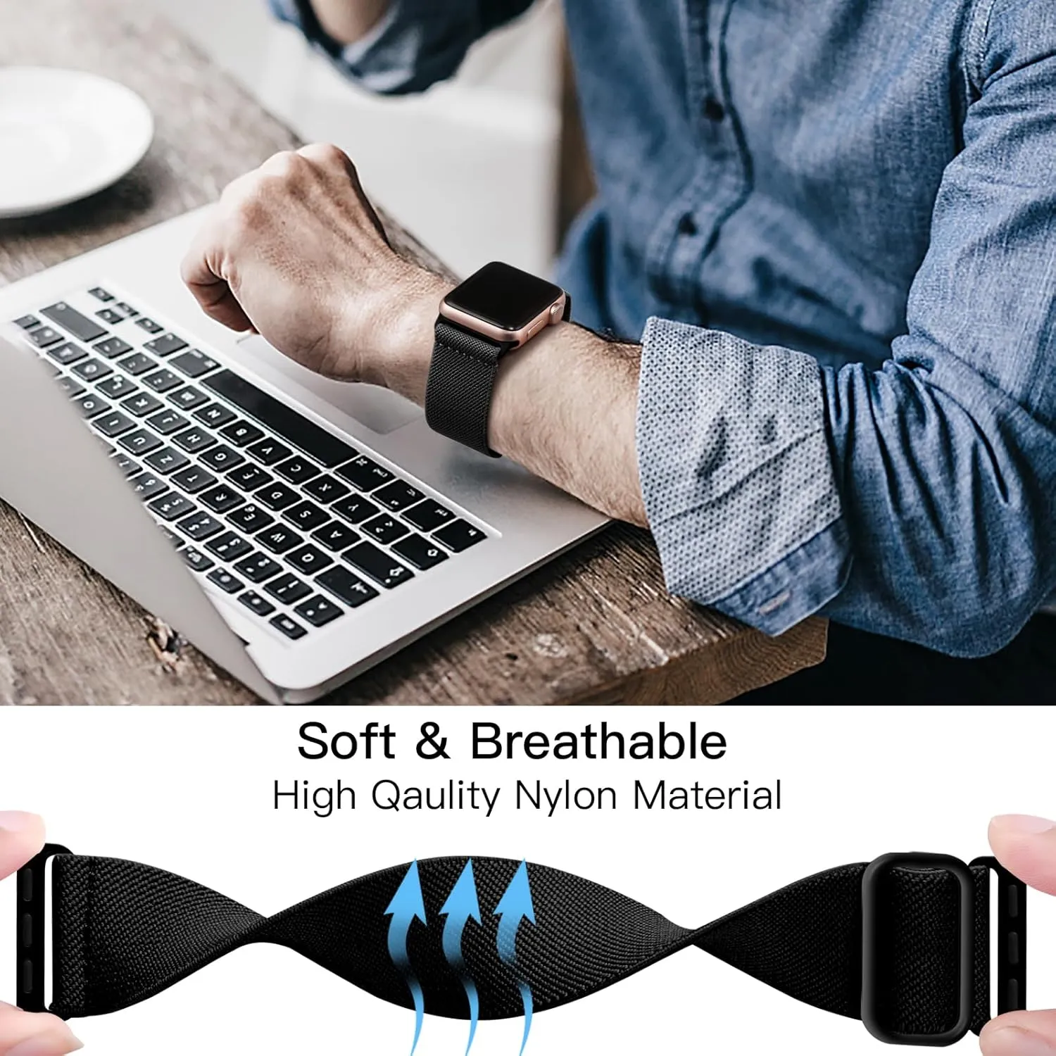 Lerobo Braided Band Compatible with Apple Watch Series 10 9 8 7 46mm 45mm 41mm Ultra 2 49mm Series 6 5 SE 44mm 40mm Series 4 3 2 1 38mm 42mm Men iWatch Bands Women Stretchy Nylon Solo Loop Sport Strap
