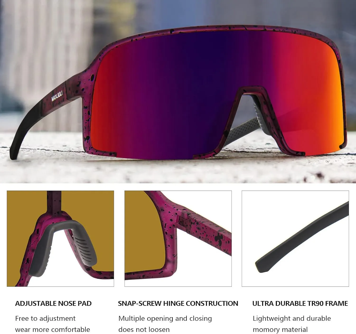 MAXJULI Polarized Sunglasses for Men Women, Windproof Outdoor Sports Cycling Running UV400 Protection Sun Glasses 8121
