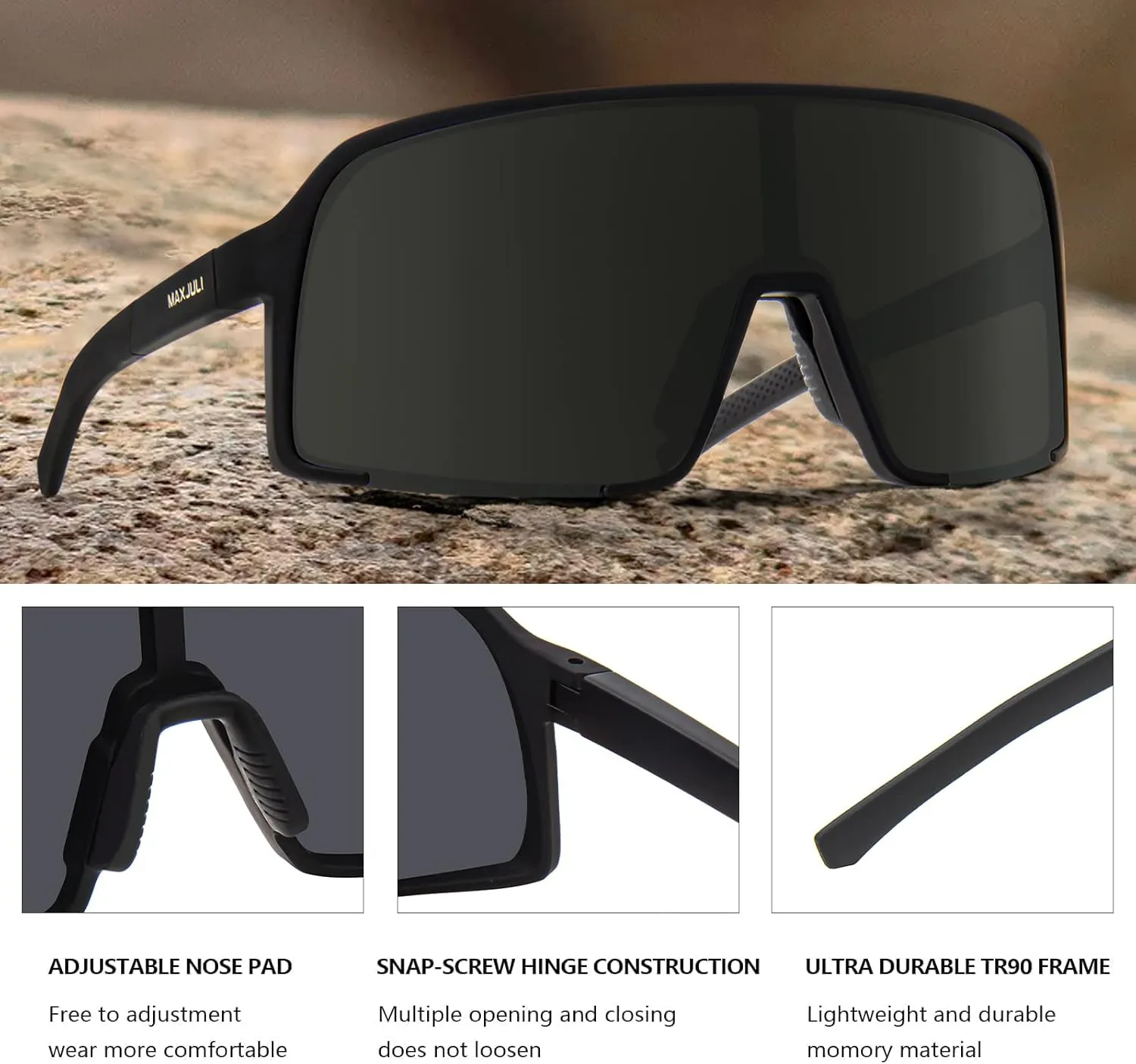 MAXJULI Polarized Sunglasses for Men Women, Windproof Outdoor Sports Cycling Running UV400 Protection Sun Glasses 8121