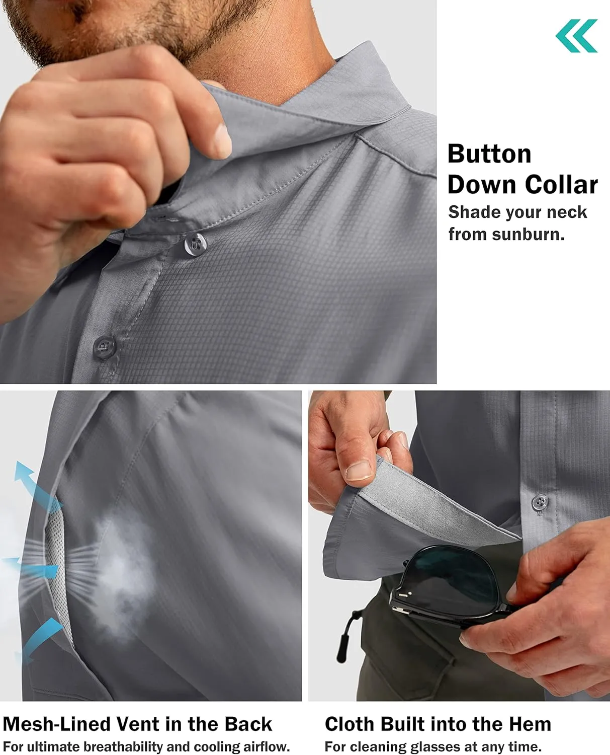 Men's Fishing Shirts with Zipper Pockets UPF 50  Lightweight Cool Short Sleeve Button Down Shirts for Men Casual Hiking