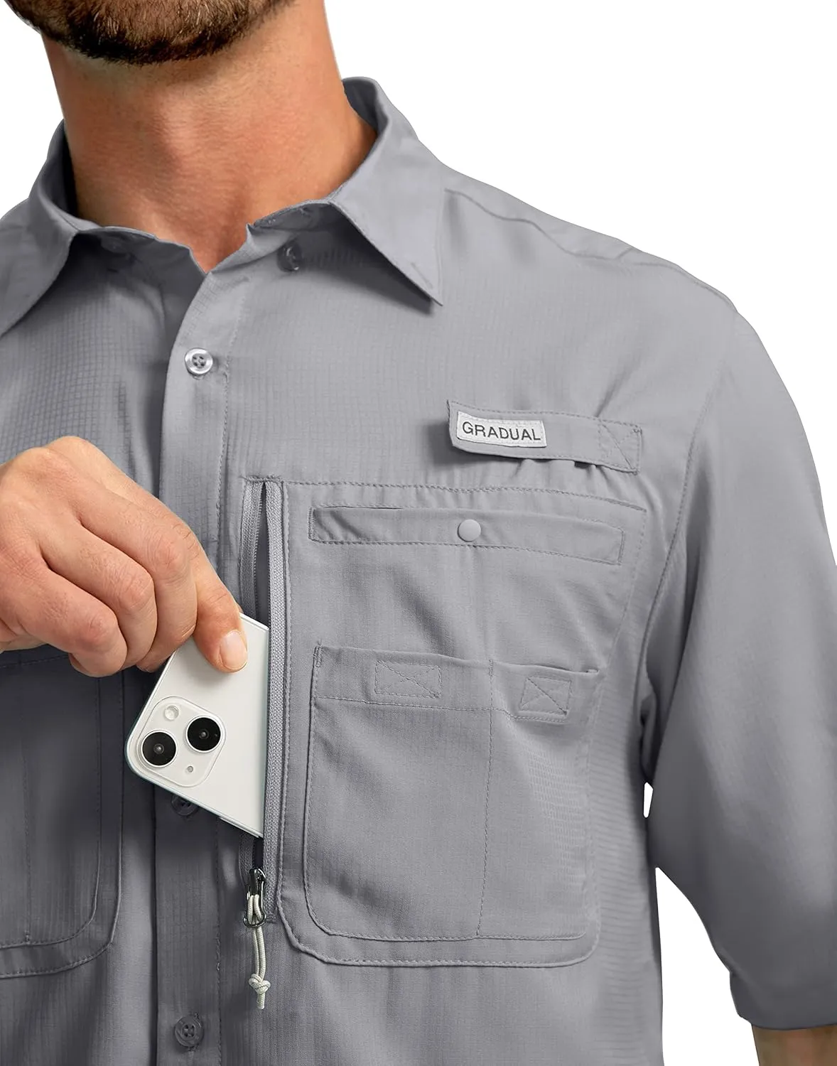 Men's Fishing Shirts with Zipper Pockets UPF 50  Lightweight Cool Short Sleeve Button Down Shirts for Men Casual Hiking