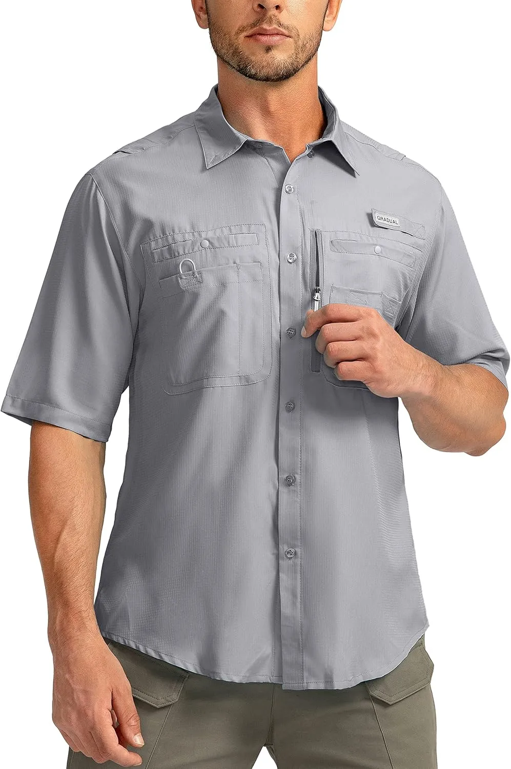 Men's Fishing Shirts with Zipper Pockets UPF 50  Lightweight Cool Short Sleeve Button Down Shirts for Men Casual Hiking