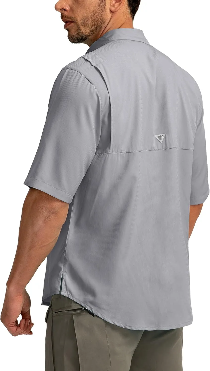 Men's Fishing Shirts with Zipper Pockets UPF 50  Lightweight Cool Short Sleeve Button Down Shirts for Men Casual Hiking