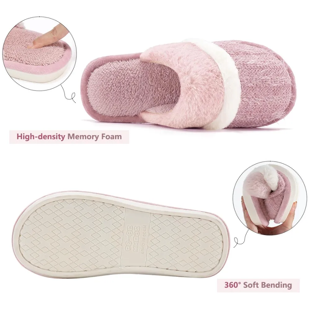 MEROKEETY Cozy Slippers for Women Indoor and Outdoor Fuzzy House Shoes