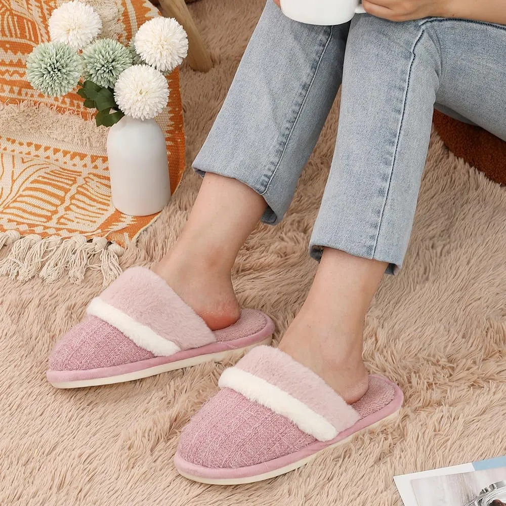 MEROKEETY Cozy Slippers for Women Indoor and Outdoor Fuzzy House Shoes