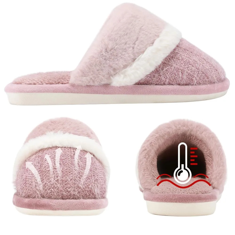 MEROKEETY Cozy Slippers for Women Indoor and Outdoor Fuzzy House Shoes