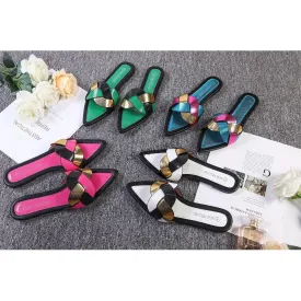 Multi-Color Straps Heeled Pointed Toe Sandals