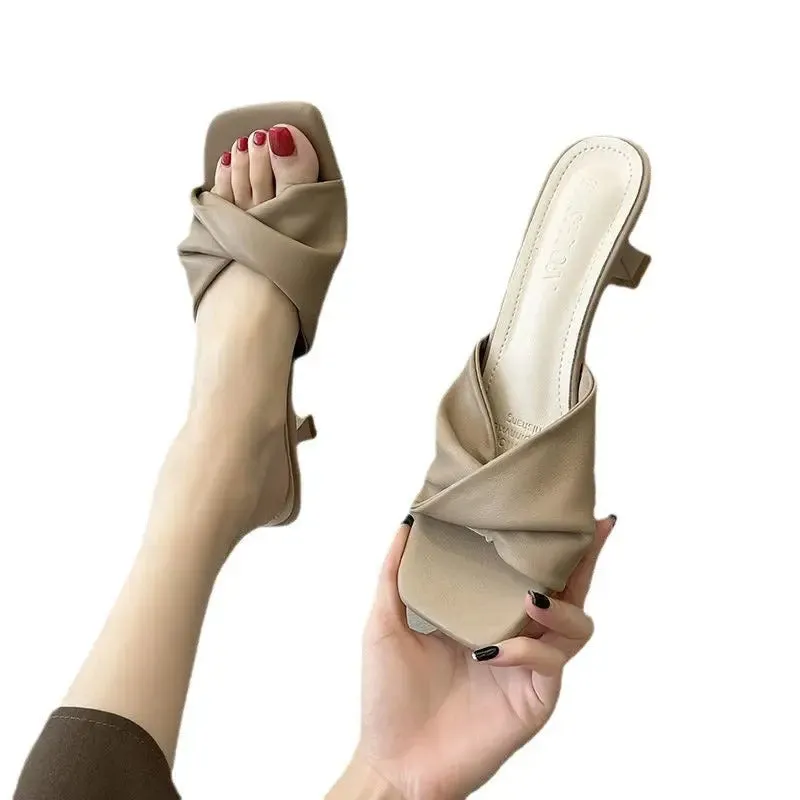 New Simple Heeled Sandals Cat Heeled High Heels - French Slippers