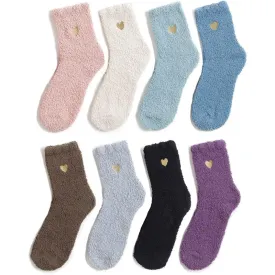 Pack Of 8 Fuzzy Warm Slipper Socks Women Super Soft Microfiber Cozy Socks