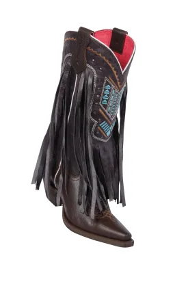 Quincy Boots Womens Grasso and Crazy Strings Chocolate Snip Toe Western Boot