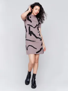 Short-Sleeve Mock Neck Sweater Dress - Scribble