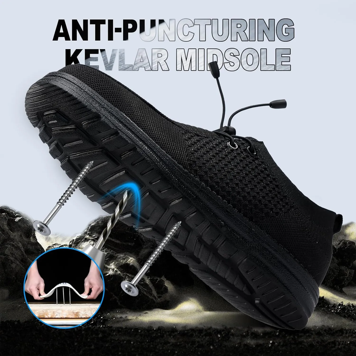 Steel Toe Shoes for Men Lightweight Work Shoes Safety Shoes Air Cushioned Steel Toe Sneakers Indestructible Steel Tennis Toe Shoes Construction Industrial Work Safety Sneakers