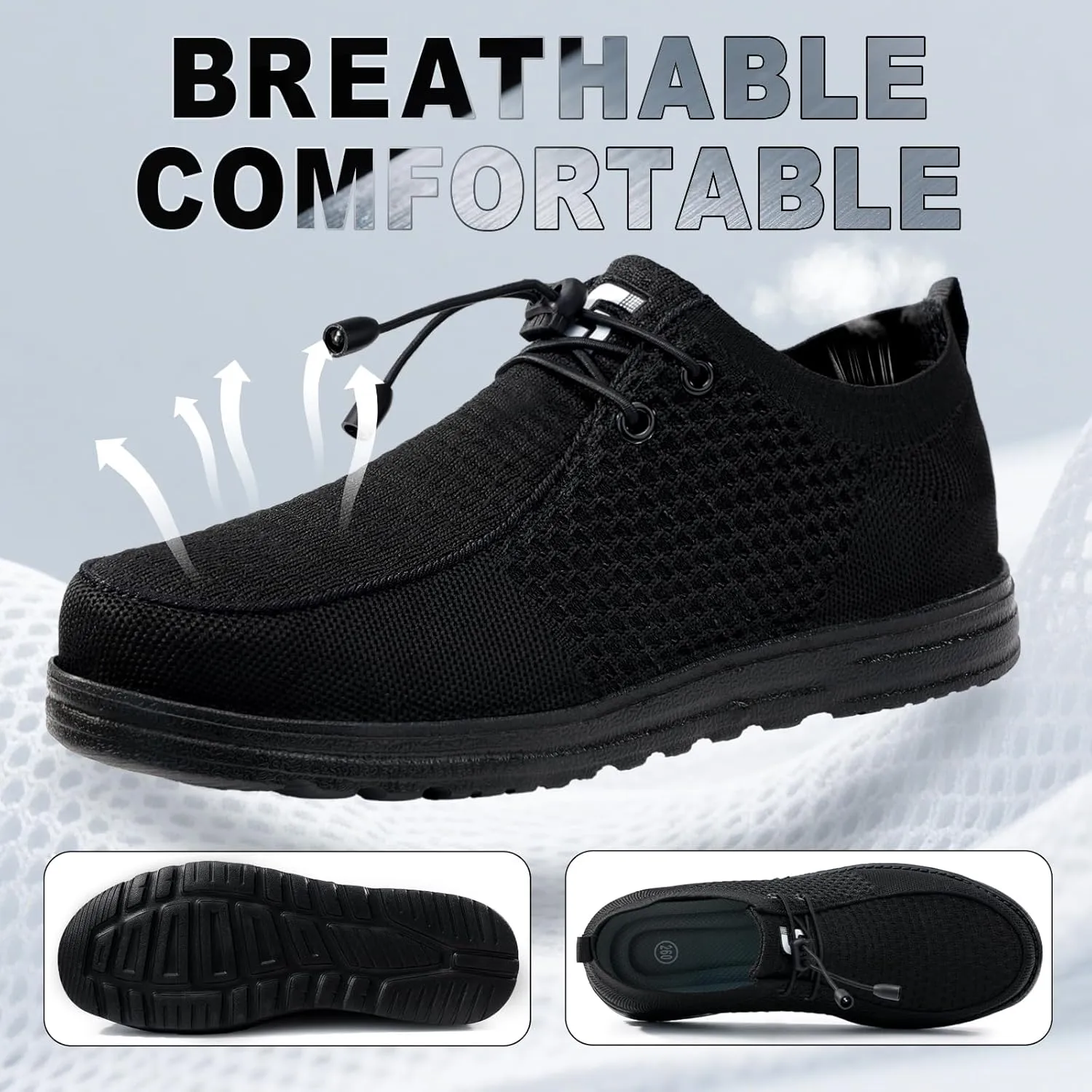 Steel Toe Shoes for Men Lightweight Work Shoes Safety Shoes Air Cushioned Steel Toe Sneakers Indestructible Steel Tennis Toe Shoes Construction Industrial Work Safety Sneakers