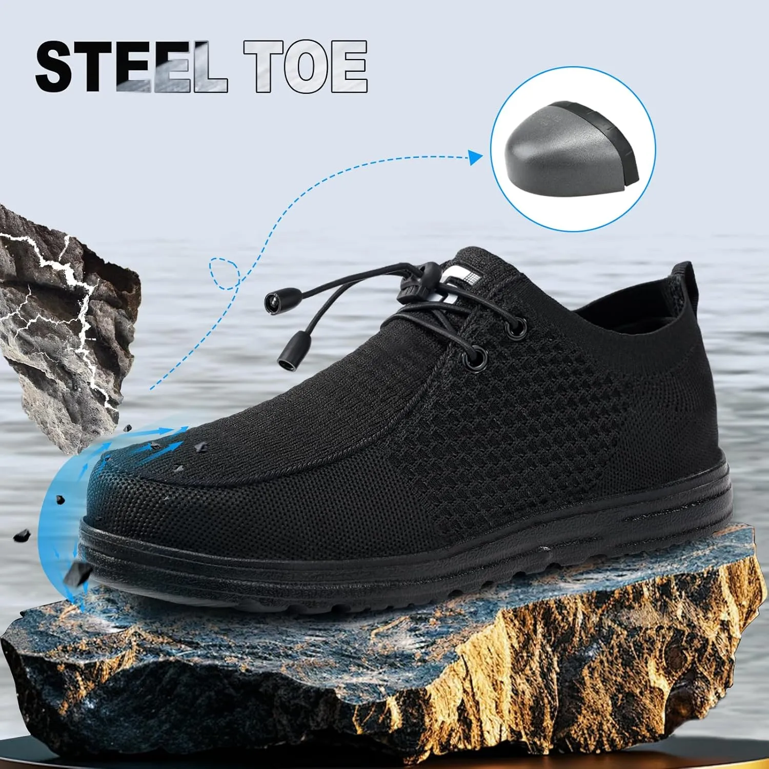 Steel Toe Shoes for Men Lightweight Work Shoes Safety Shoes Air Cushioned Steel Toe Sneakers Indestructible Steel Tennis Toe Shoes Construction Industrial Work Safety Sneakers