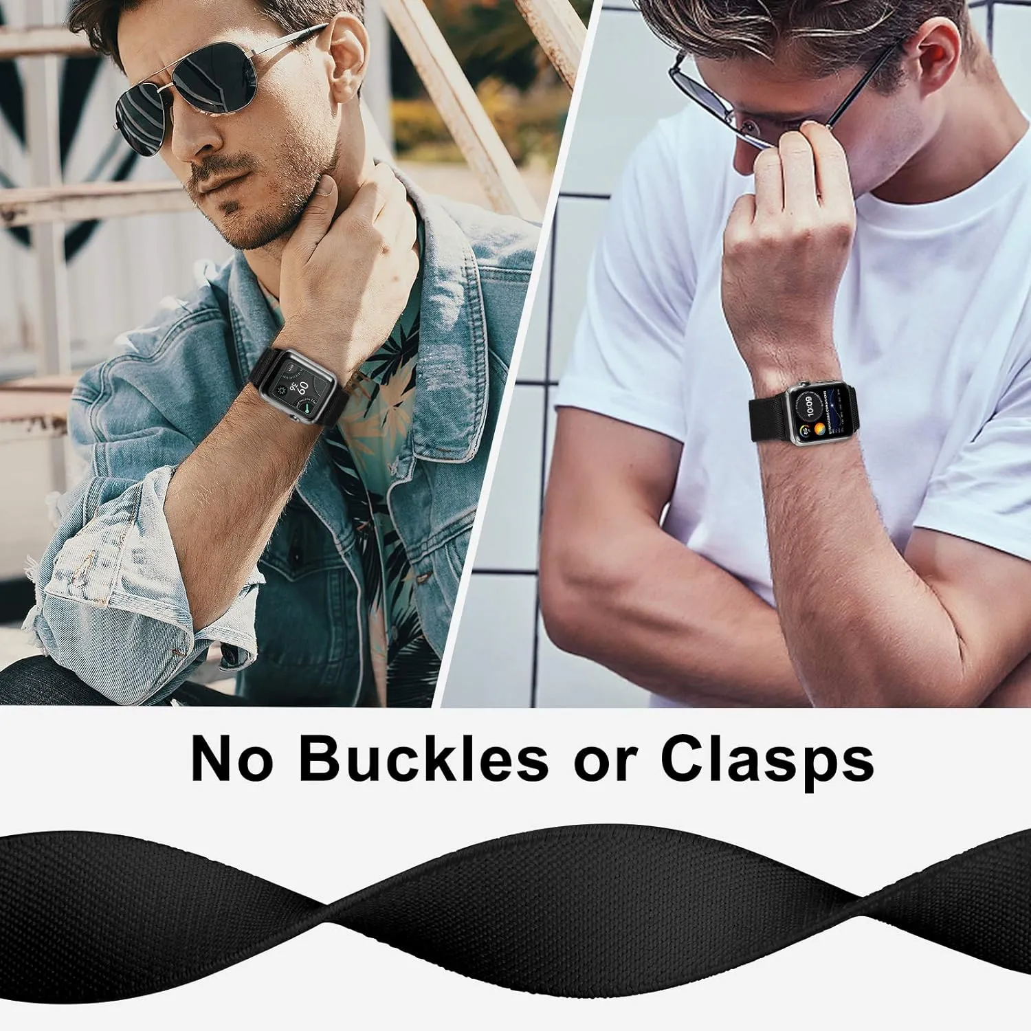 Stretchy Nylon Solo Loop Bands Compatible with Apple Watch 38mm 40mm 41mm 42mm 44mm 45mm 46mm 49mm Ultra 2 iWatch Series 10 9 8 7 SE 6 5 4 3 2 1 Strap,Sport Elastic Braided Women Men