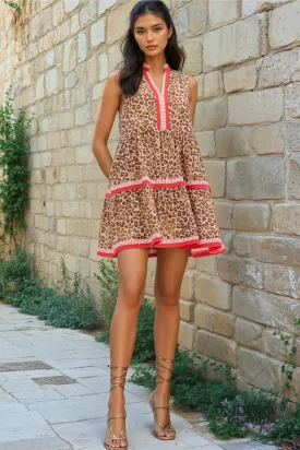 Vera Animal Print Red Trim Sleeveless Mini Dress