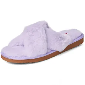 Womens Fuzzy Fluffy Slippers Memory Foam Indoor Outdoor Flat Sandals Lilac