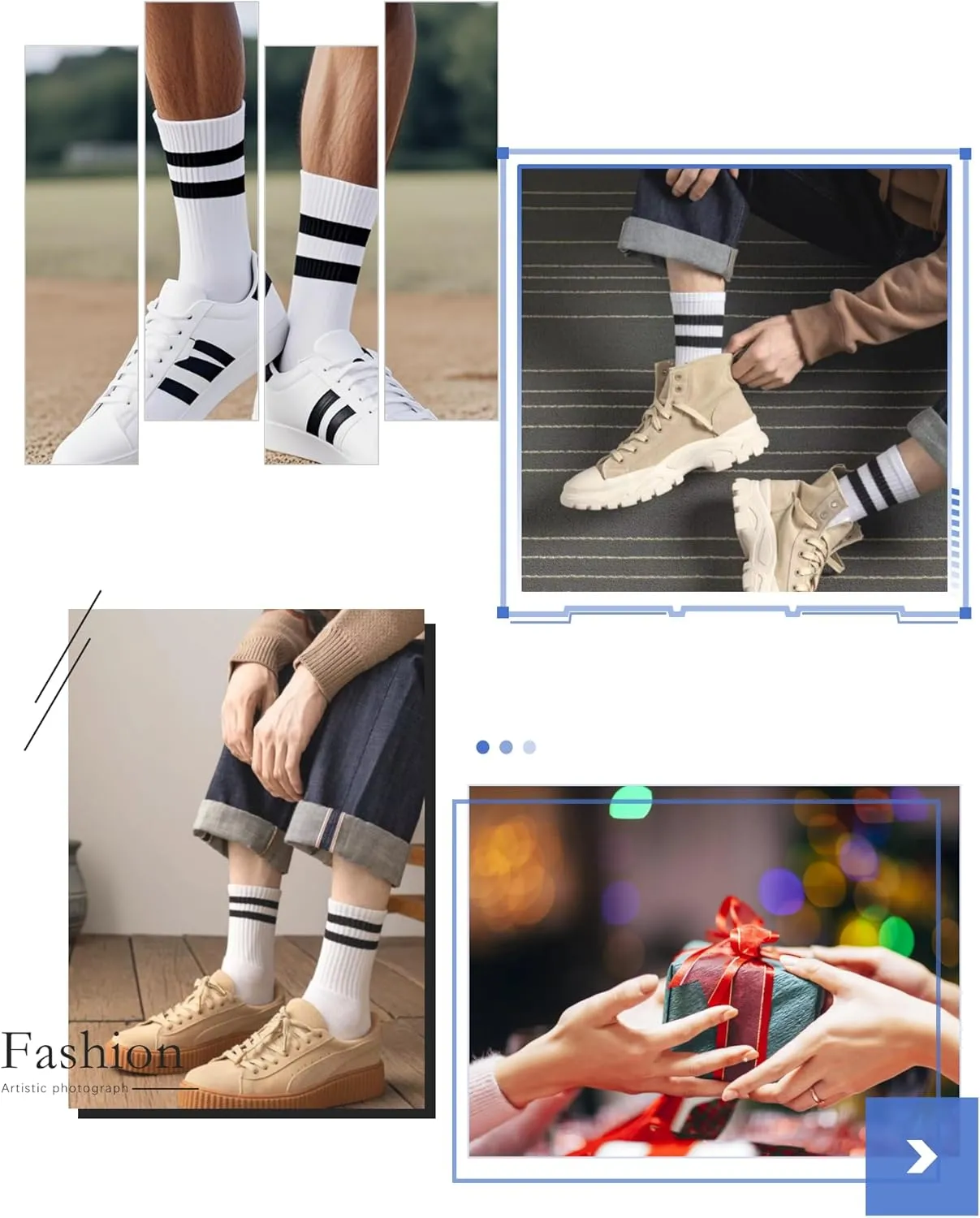 YUWELL Womens Striped Crew Socks, Cotton Cozy Casual Socks for Women 4 Pairs, Size 5-10